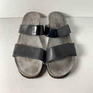 Naot Althea Slide Sandal Womens 41 Black Leather Wedge Two Strap Slip On Velcro